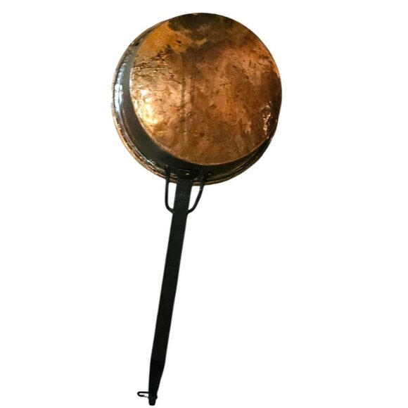 Antique Large Hand Forged French Copper Pots With Brass Handles 23"L 25"L - Picture 14 of 16